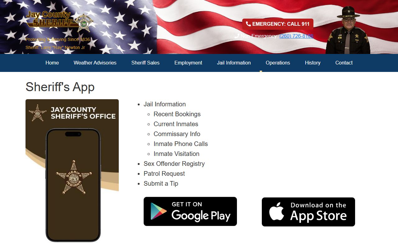 Jay County sheriff app inmate lookup and recent bookings page